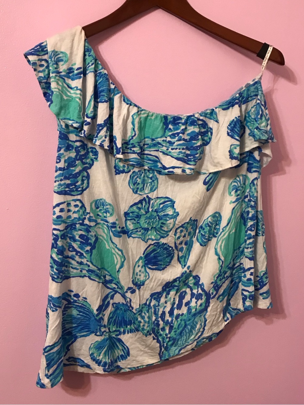 Lilly Pulitzer Neveah barefoot princess seashells ruffle one shoulder top XL - Picture 3 of 3